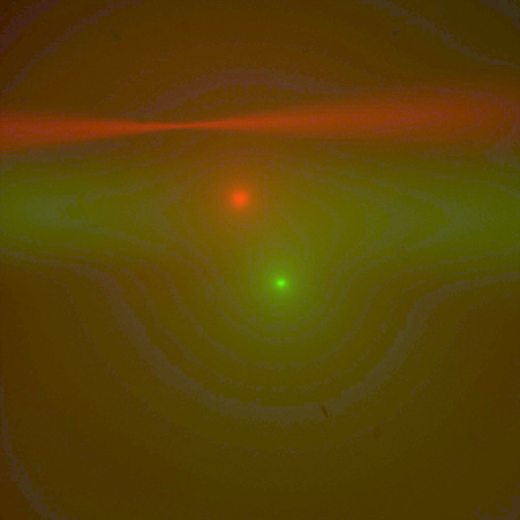 Co-aligning objectives, starting out with both beams and epi-spots, nothing very well aligned. 