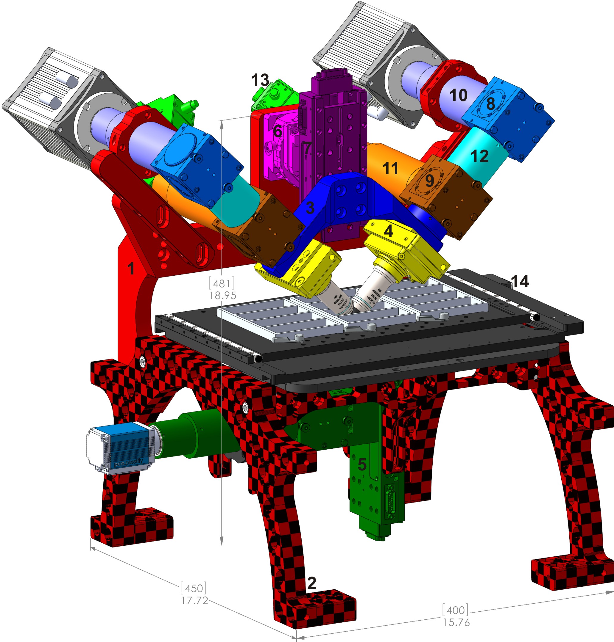  Typical complete diSPIM system on RAMM frame showing major components.