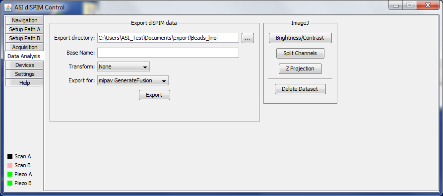  The Data Analysis panel of the diSPIM plugin.