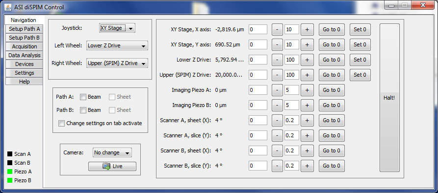  The Navigation panel of the diSPIM plugin.